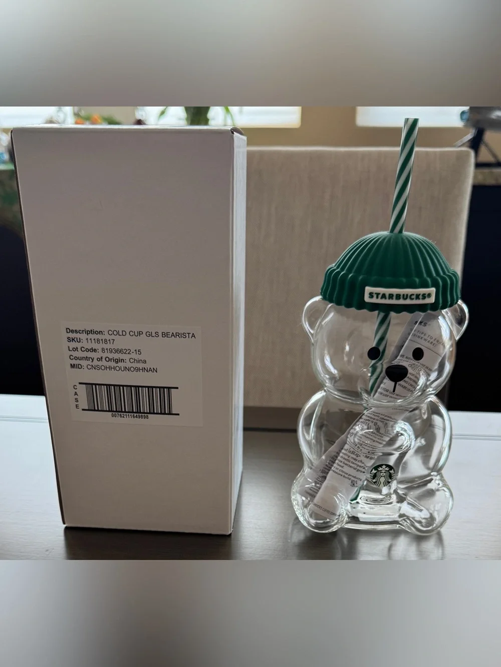 Starbucks Glass Bearista Cold Cup (size: 20 oz) BNIB